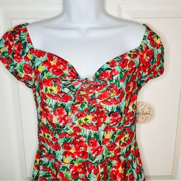 Modcloth Floral Sheen of Spring Fit & Flare Midi Sundress Off Shoulder 6 NWT - Picture 5 of 11